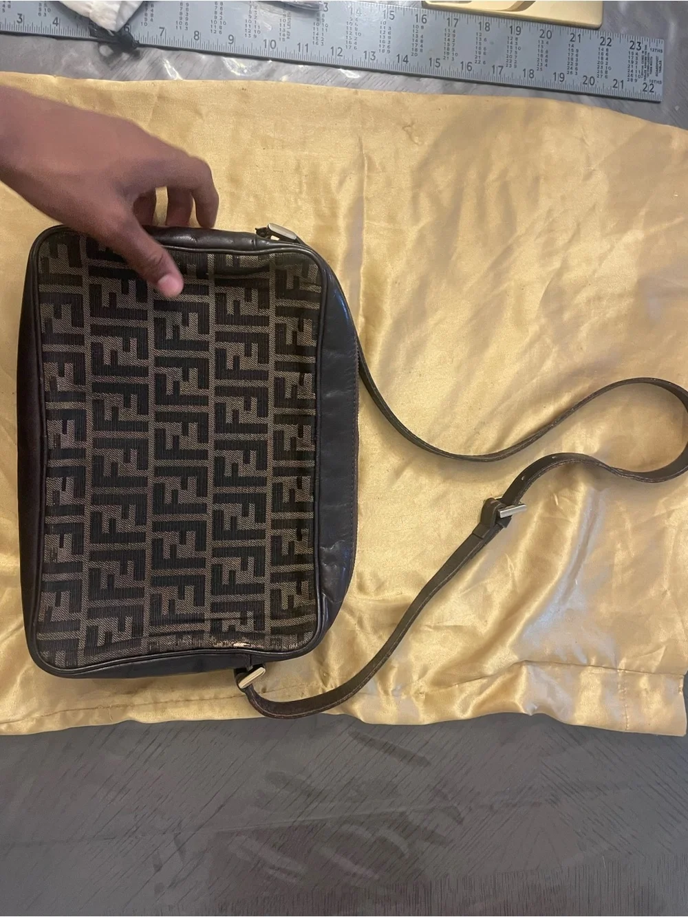 Vintage Fendi Black and Brown FF Monogram Messenger Bag